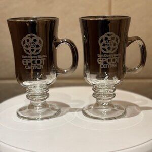 Vintage 2 Epcot Center Glass Mug/cups Walt Disney World Metallic/Silver Sparkly